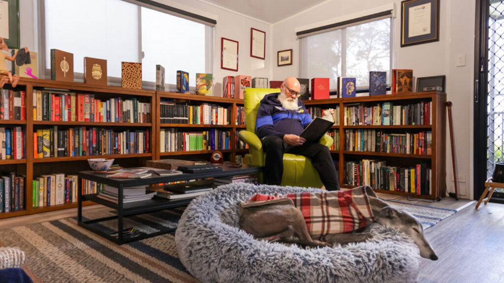 Phil's Tiny House is a Treasure Trove of Books, Art, and Creativity