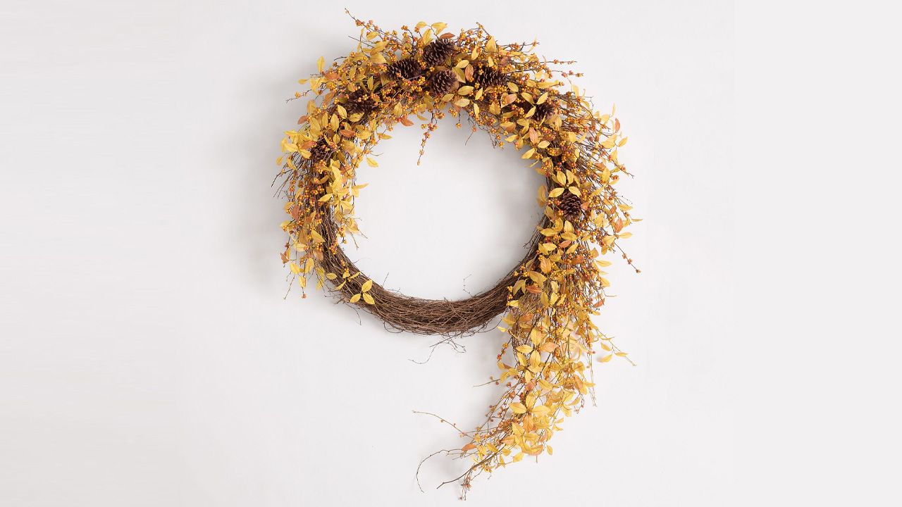 Pottery Barn 2025 fall collection - Faux Golden Leaf and Berry Wreath