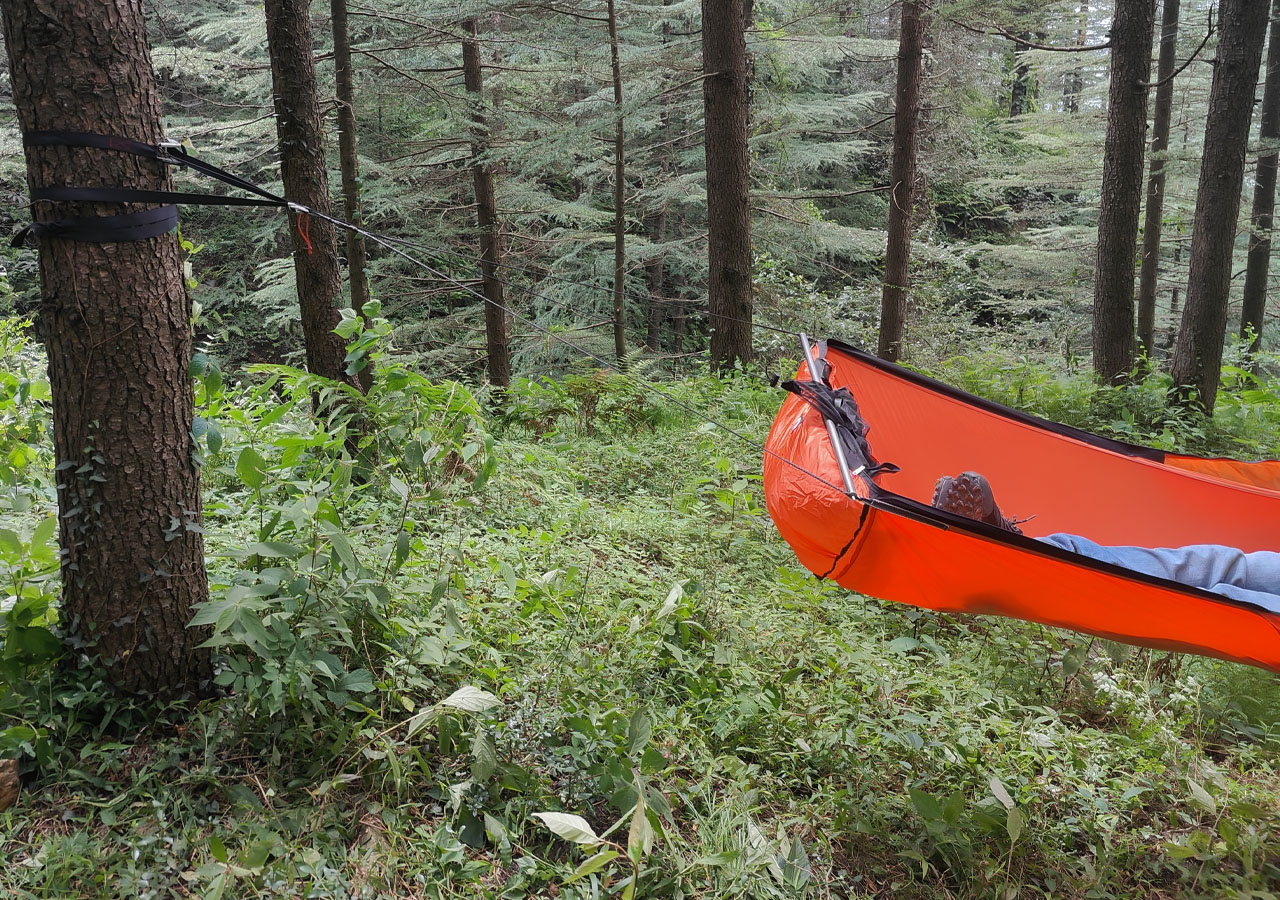 Warbonnet Ridgerunner Hammock tent hands-on review - suspension bridge design with spreader bars