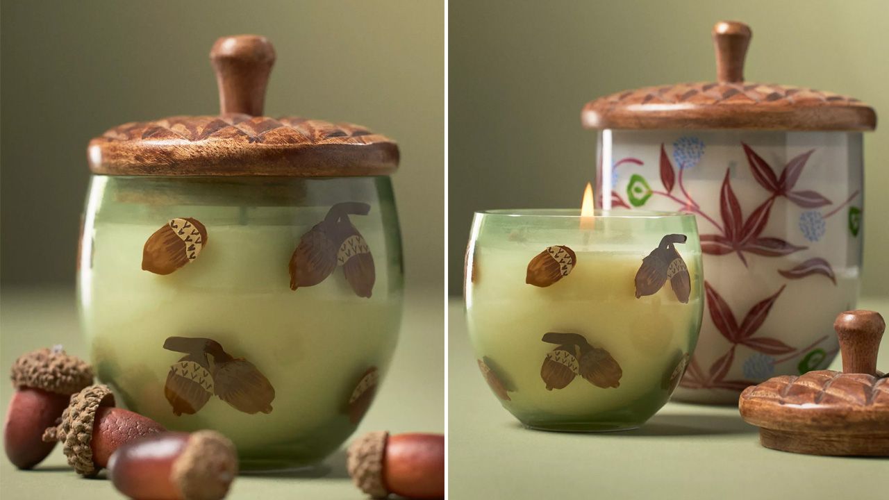 Anthropologie 2025 Fall Collection - Gourmand Sweet Maple & Chai Handpainted Acorn Glass Candle