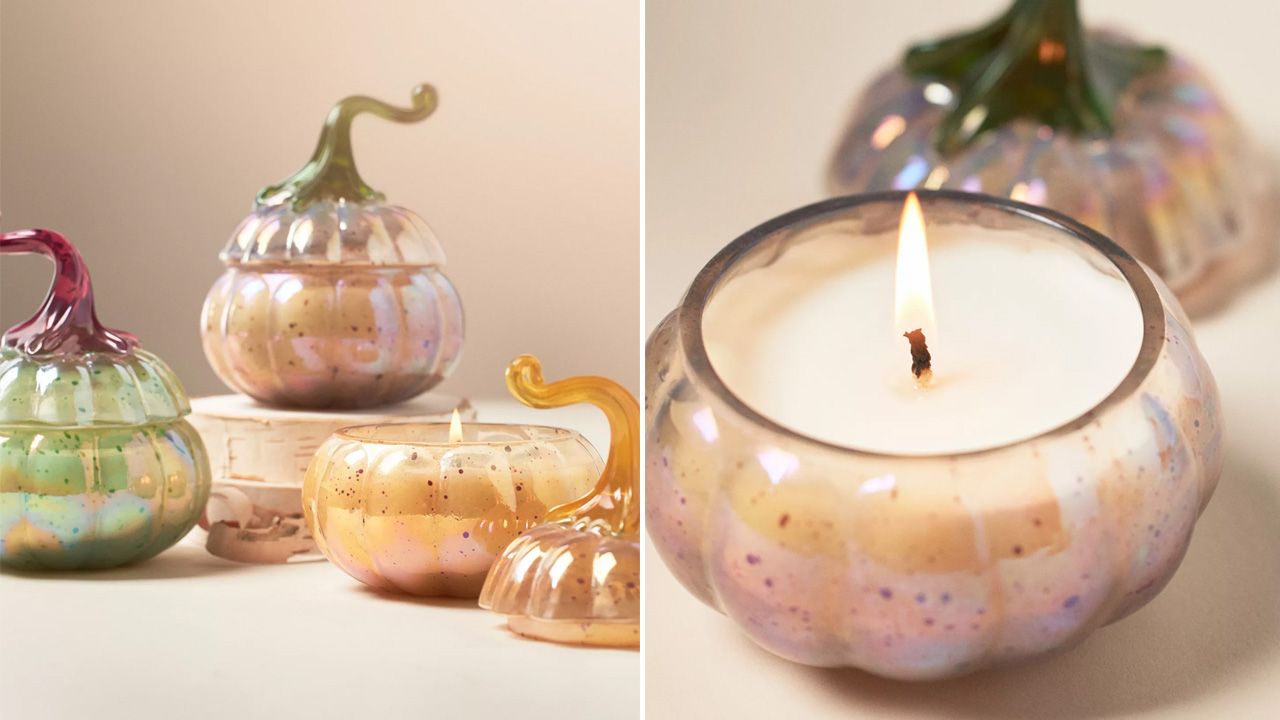 Anthropologie 2025 Fall Collection - Woody White Birch & Pumpkin Mini Glass Pumpkin Candle