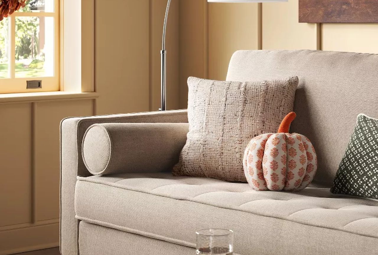 Block Print Shaped Pumpkin Throw Pillow