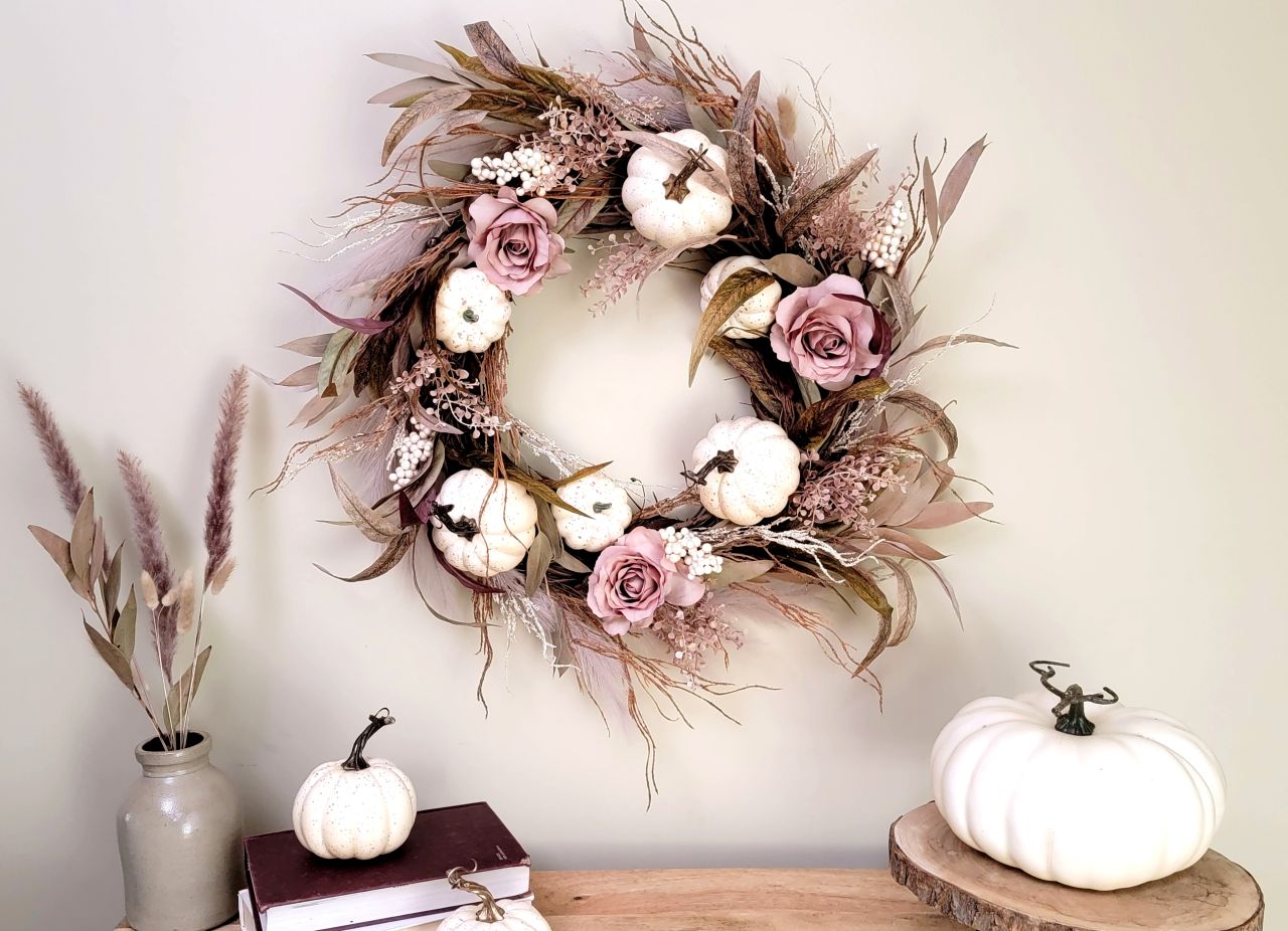 Boho Style Pink Wreath for Fall