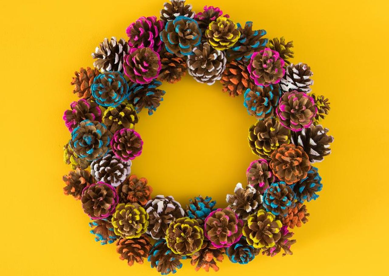 DIY Colorful Pine Cone Fall Wreath