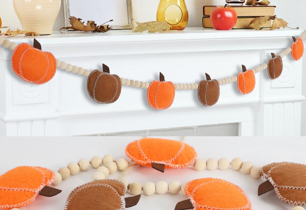 Felt Pumpkin and Wood Bead Garland