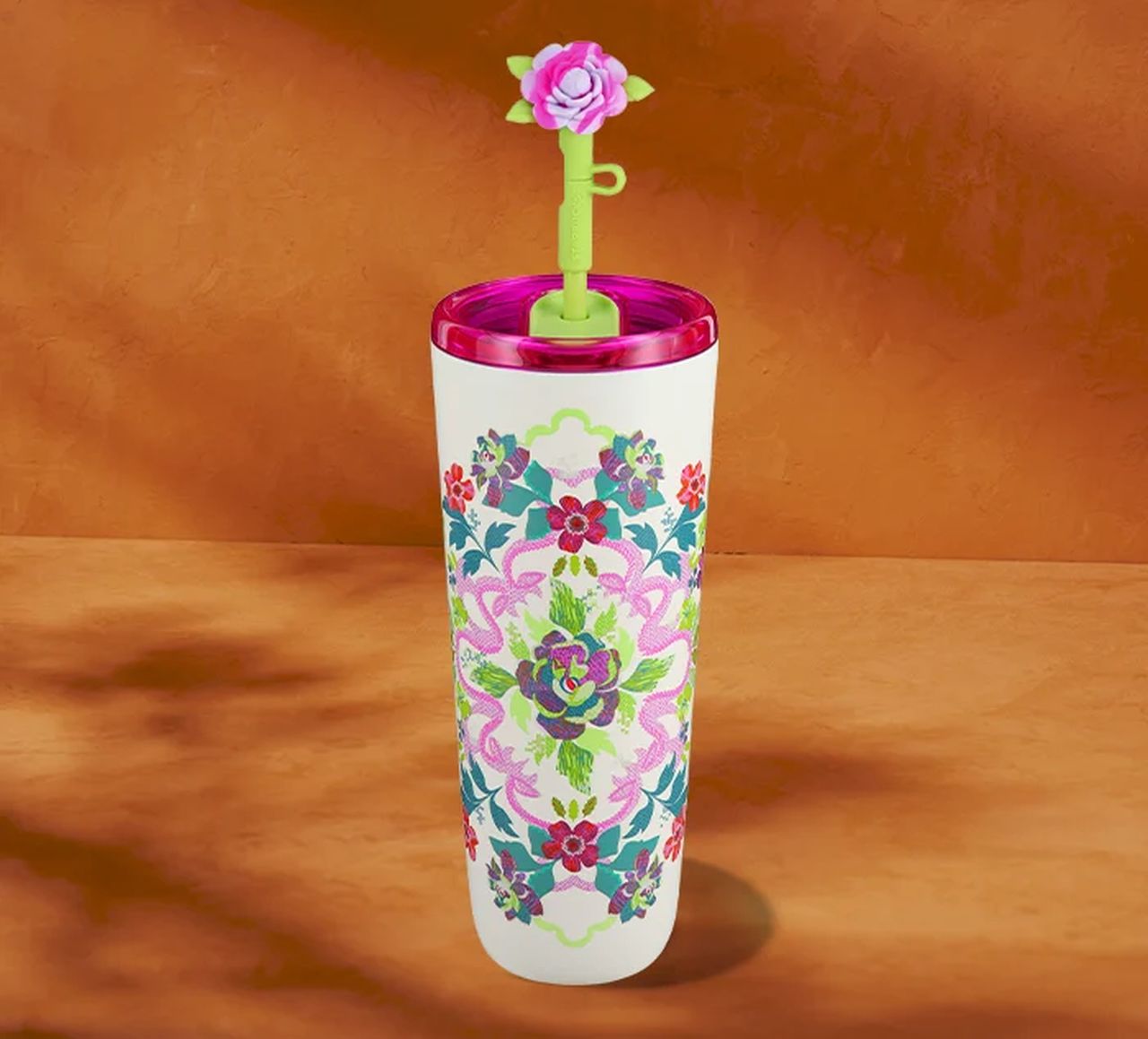 Floral Kaleidoscope Hot & Cold Cup with Flower Straw Topper (24oz)