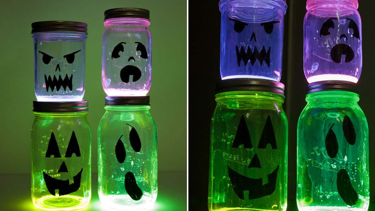 Glowing Jack-o'-Lantern Jars