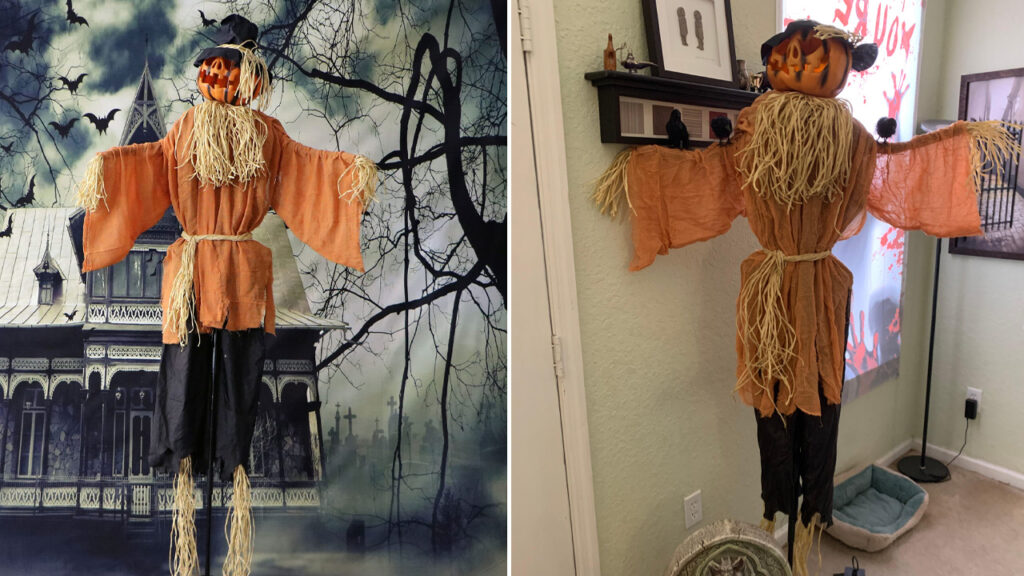 Haunted Hill Farm Life-Size Animatronic Scary Pumpkin Scarecrow with Touch Activated Lights and Sounds