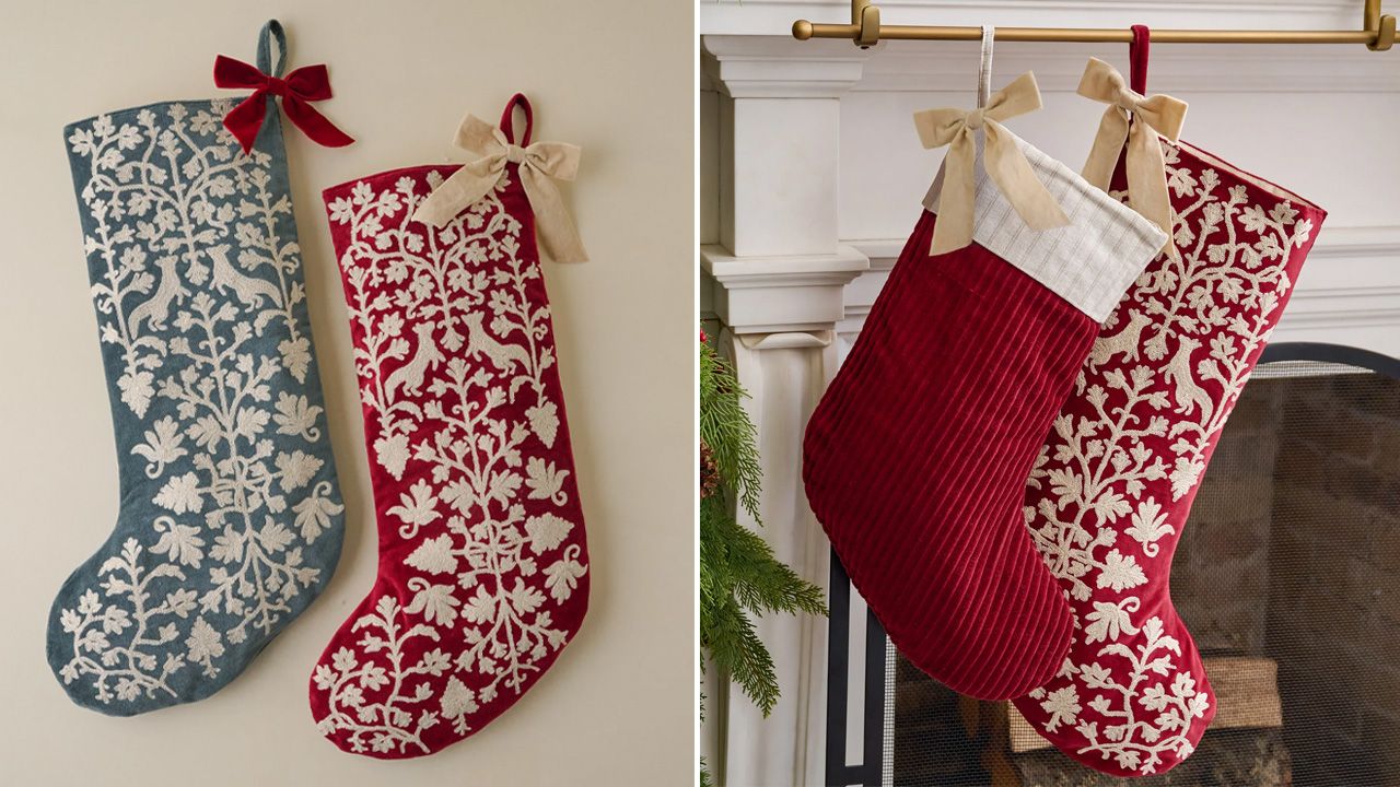 Joanna Gaines 2025 Magnolia holiday collection - Enchanted Forest Embroidered Velvet Stocking