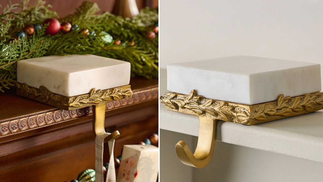 Joanna Gaines 2025 Magnolia holiday collection - Marble and Gilded Stocking Holder