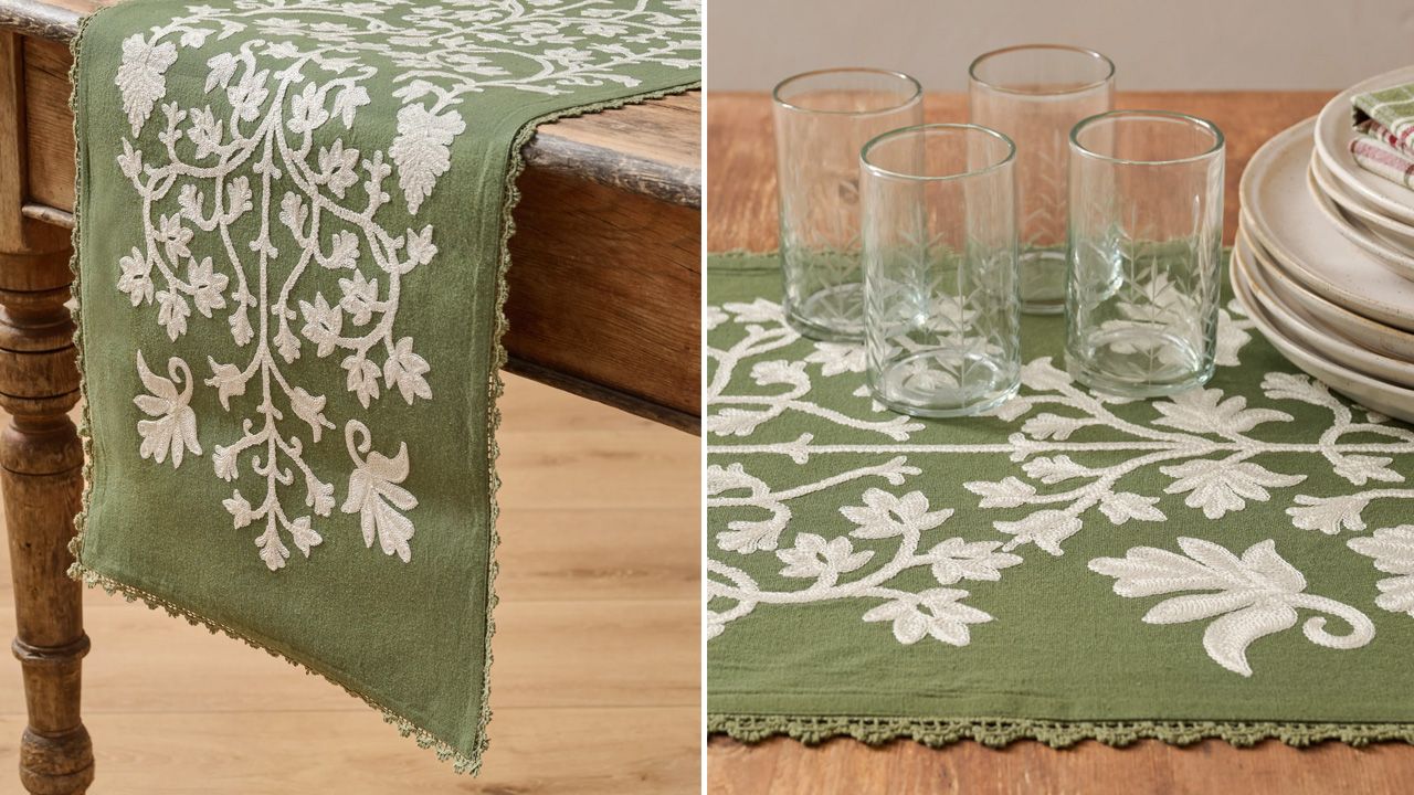 Joanna Gaines 2025 Magnolia holiday collection - Winter Moss Embroidered Table Runner