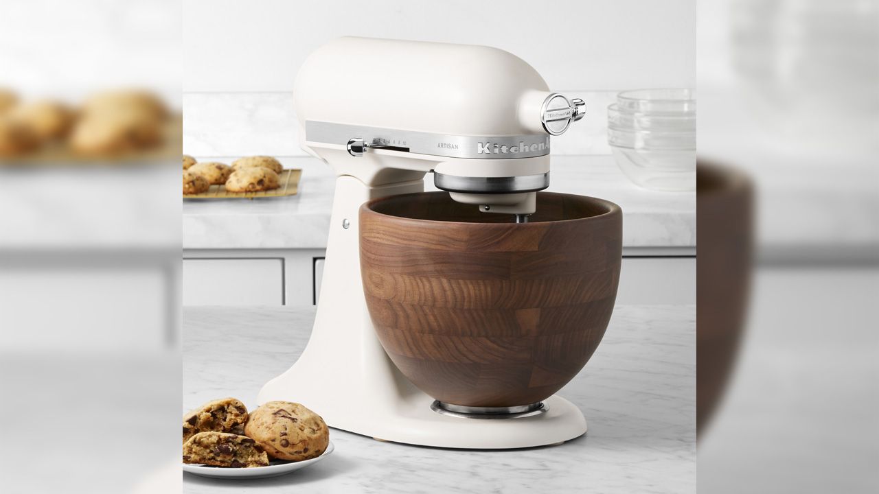 KitchenAid Porcelain Artisan Stand Mixer with Walnut Bowl