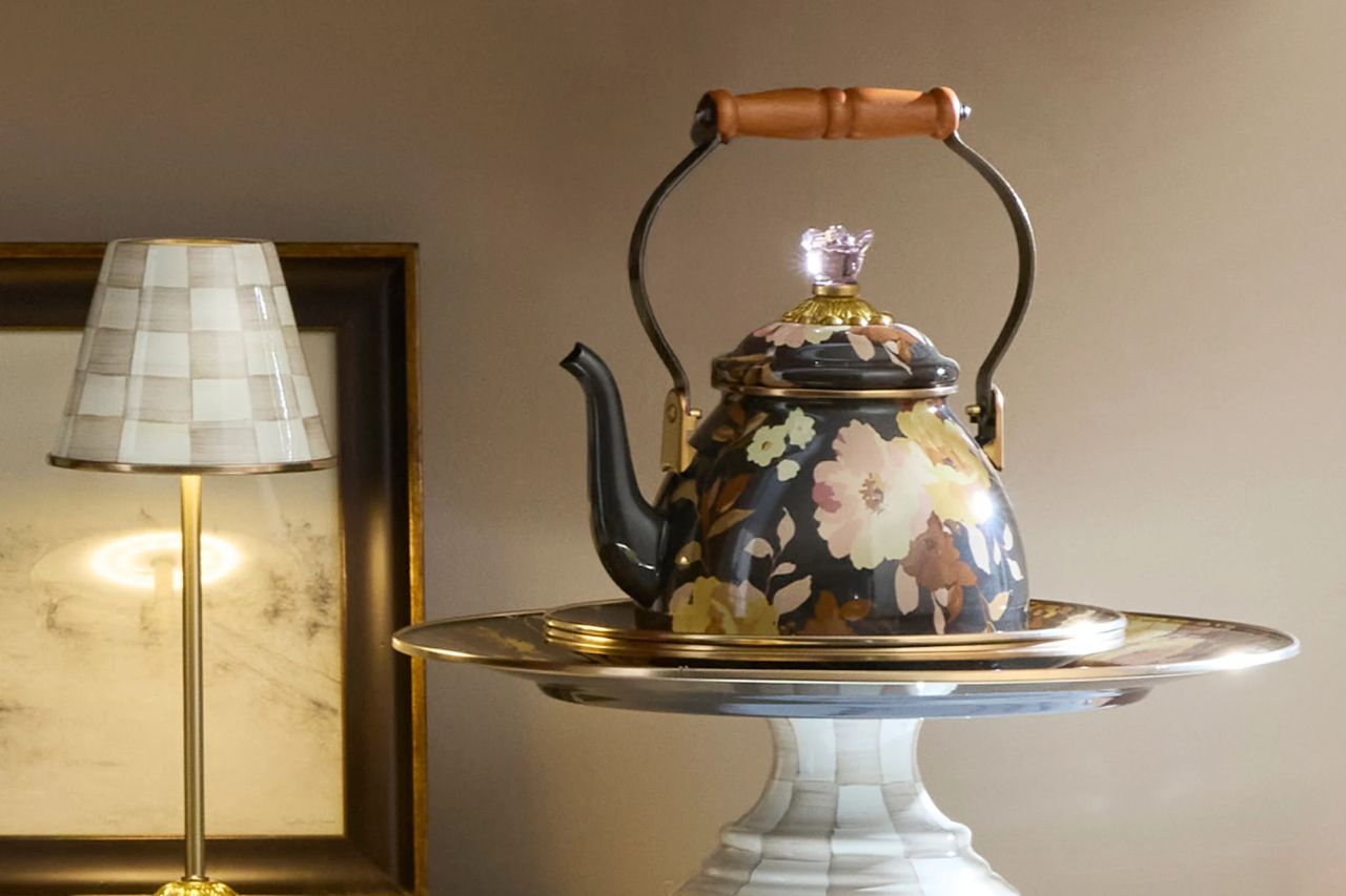 MacKenzie- Childs 2-Quart Wild Rose Enamel Tea Kettle