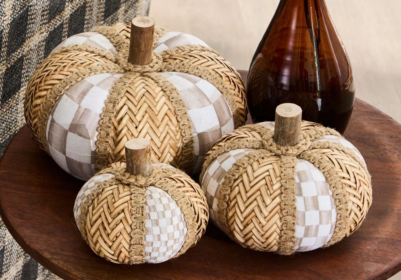 MacKenzie- Childs Set of 3 Rattan Pumpkins