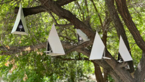 N+Nest Wooden Pyramid Birdhouses by Studio Mahyar Architects