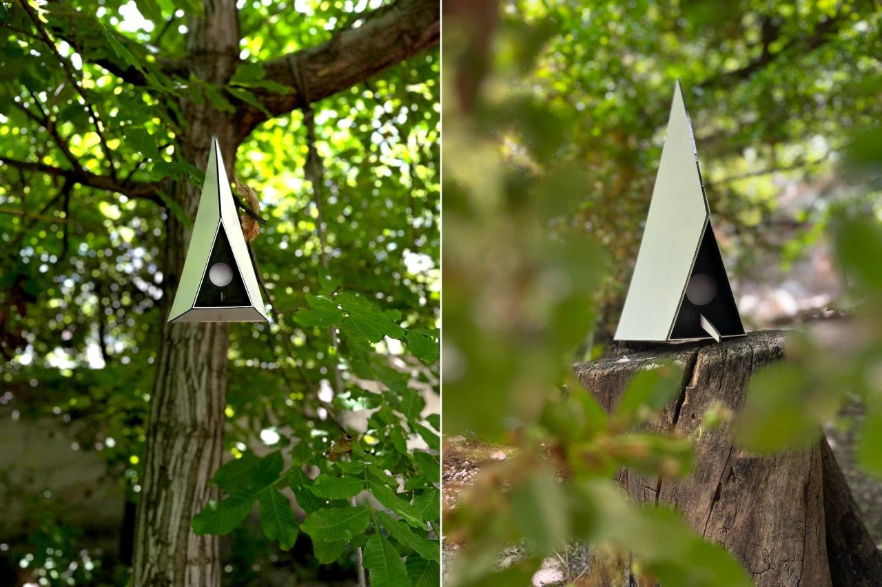 N+Nest Wooden Pyramid Birdhouses by Studio Mahyar Architects