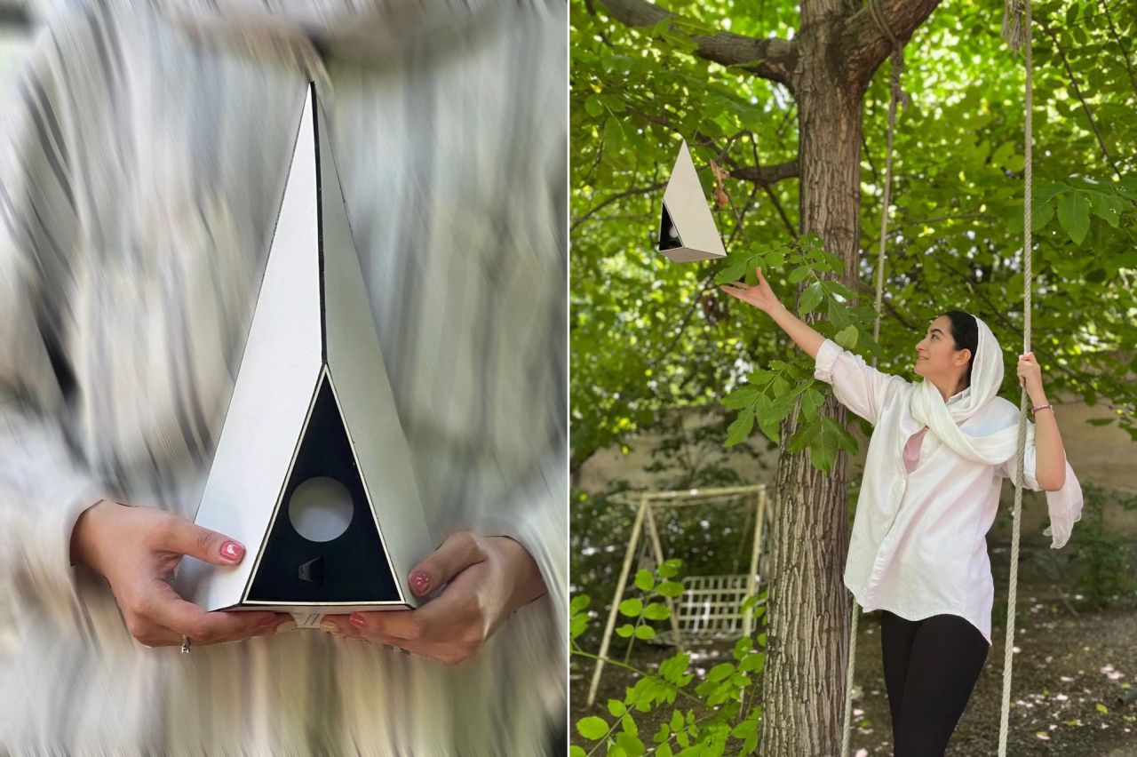 N+Nest Wooden Pyramid Birdhouses by Studio Mahyar Architects