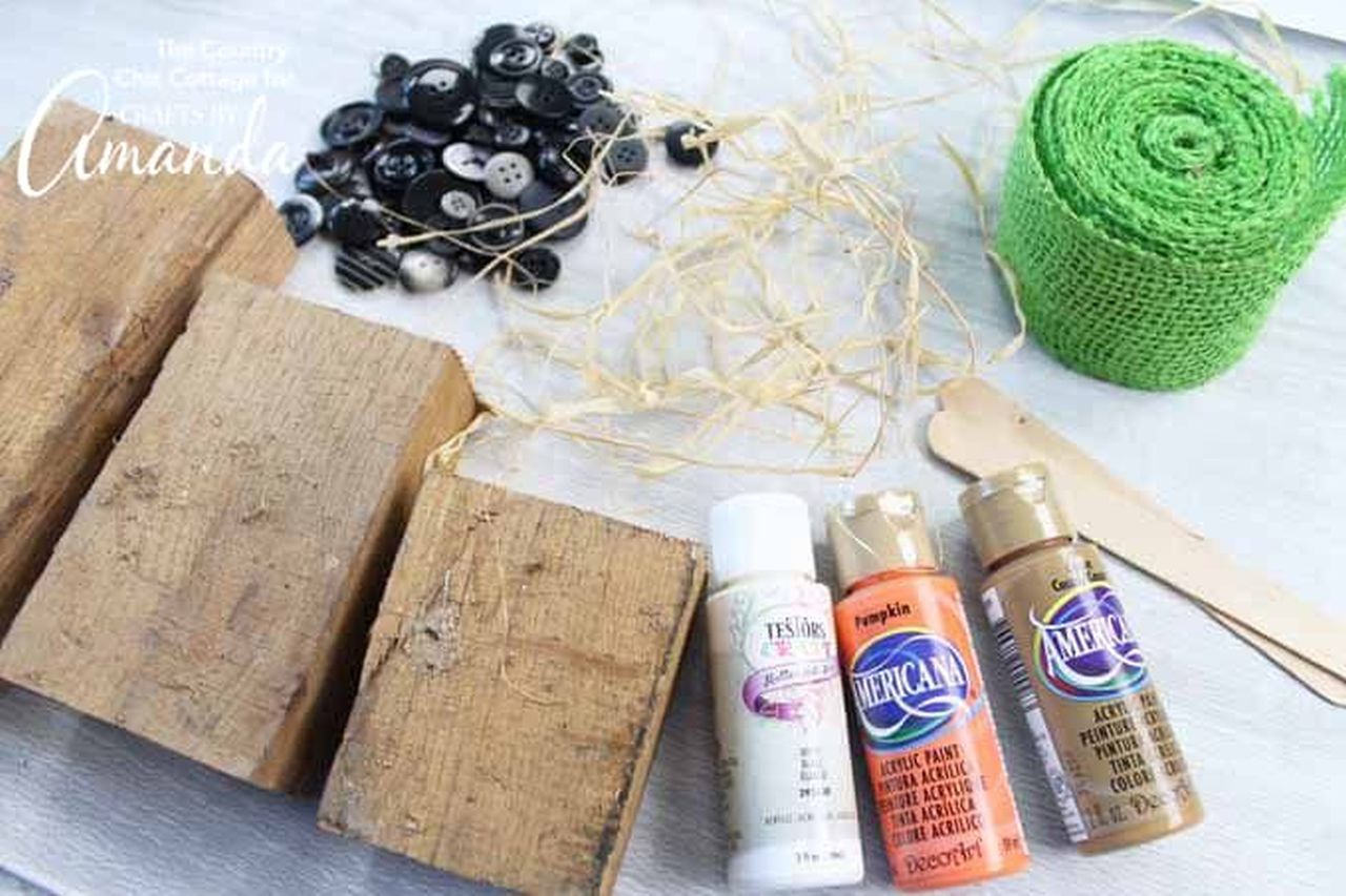 Supplies you need to make reversible scrap wood pumpkins