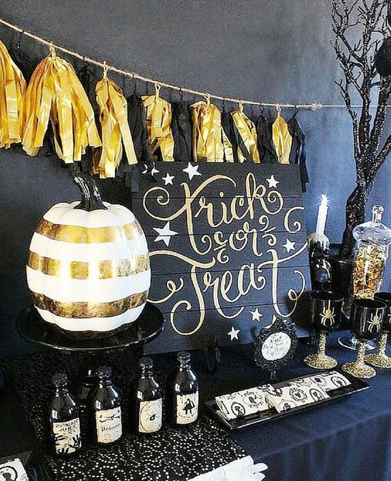 black and golden theme for beverage station