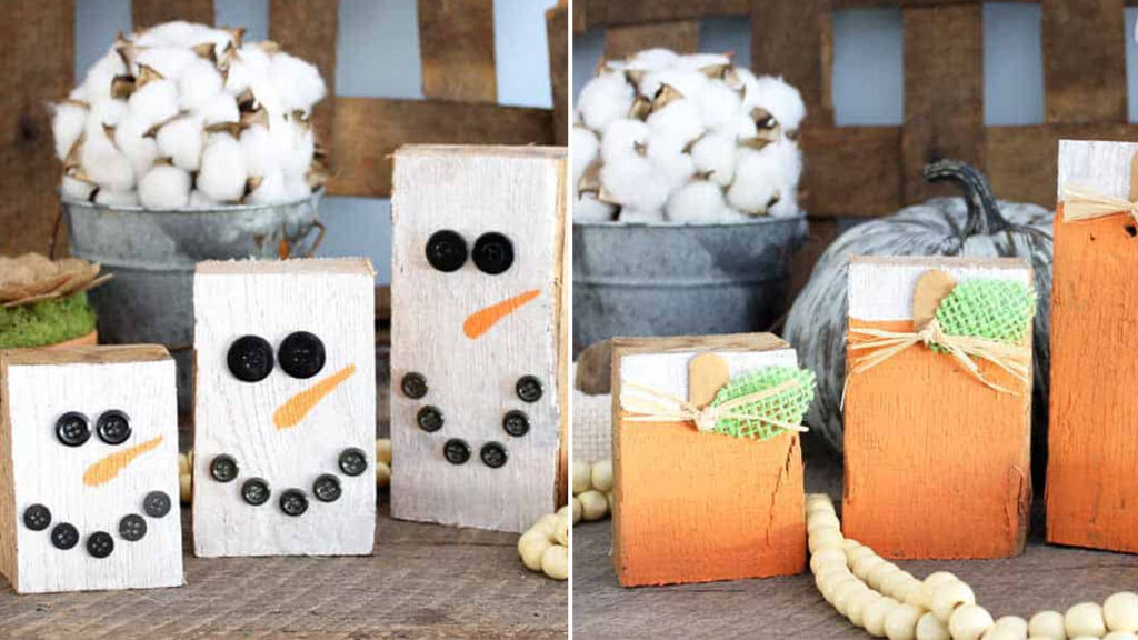 reversible scrap wood pumpkins for cute and rustic festive decoration