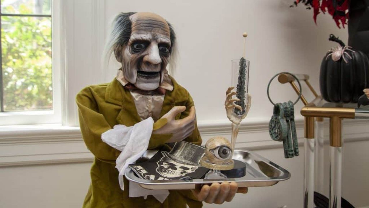 scary dead bartender by the beverage station