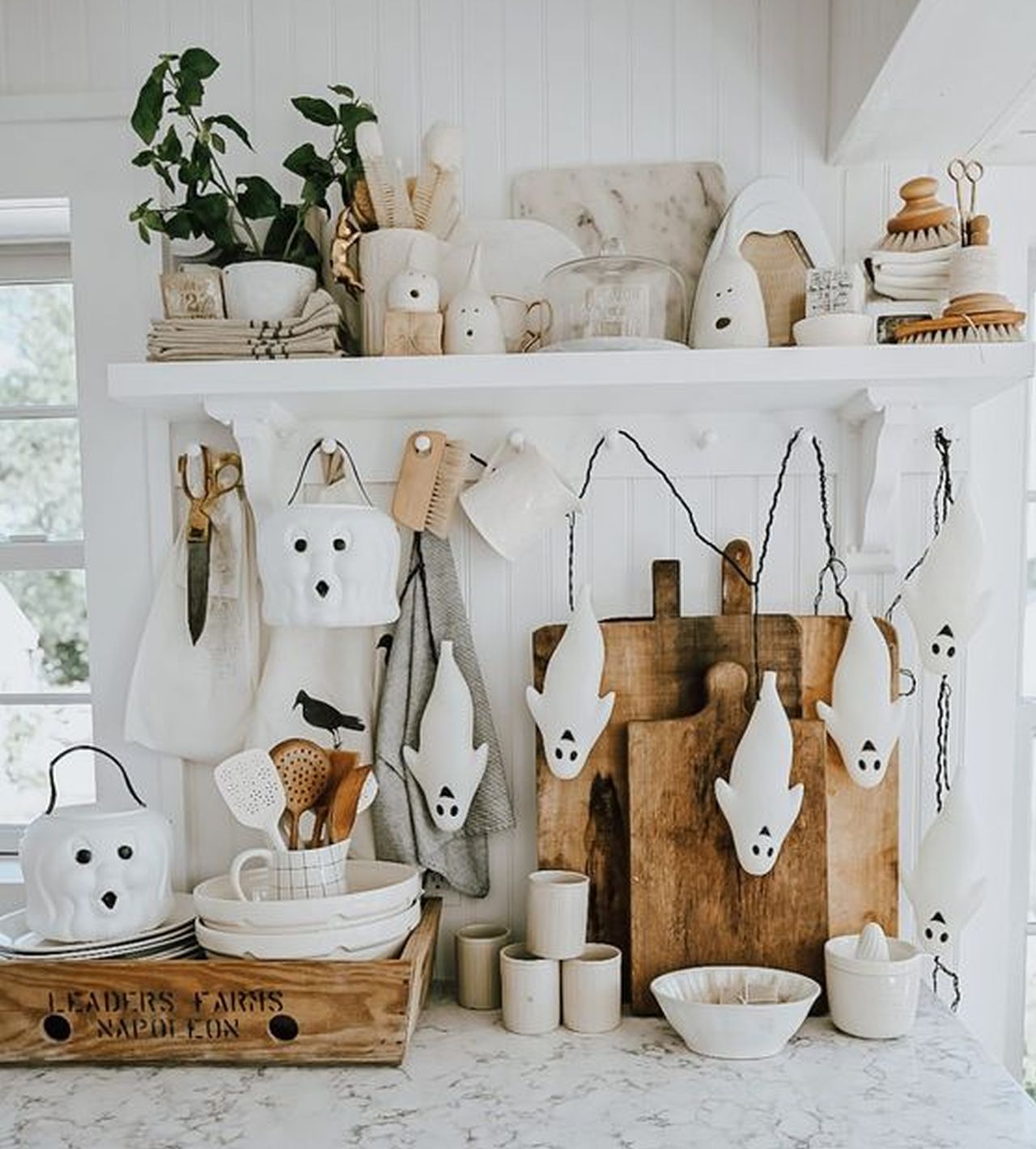white ghost theme for halloween kitchen decorations