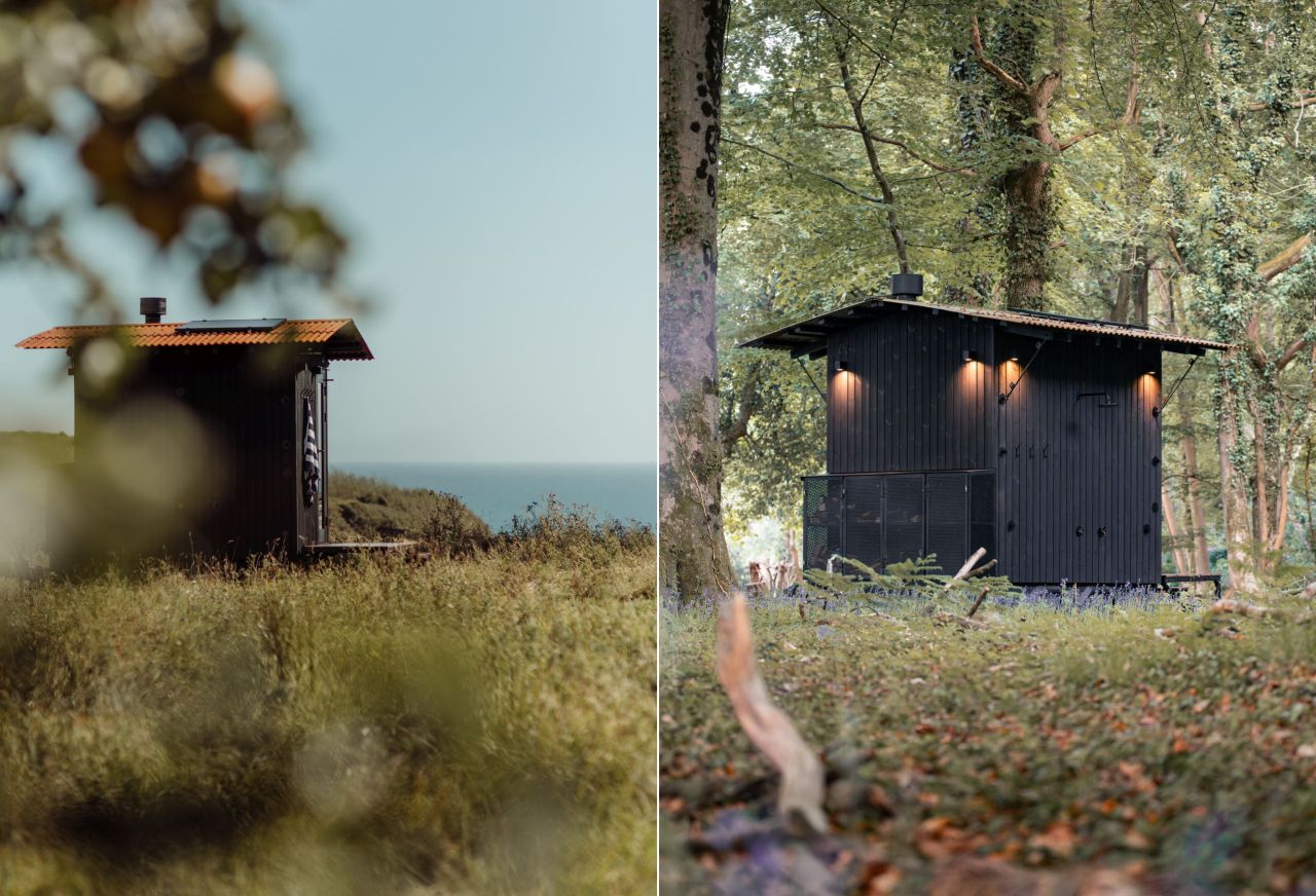 Aquila Mobile Sauna on Wheels by Out of The Valley - exterior design in black burnt wood