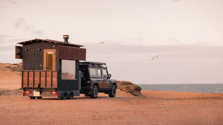 Aquila Mobile Sauna on Wheels by Out of The Valley - towing by a vehicle