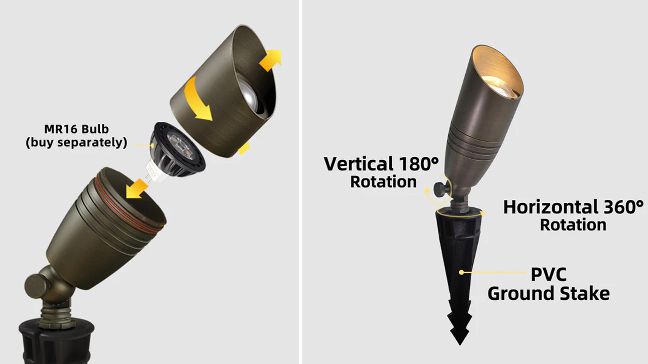 Coloer 12V Low Voltage Die-Cast Brass Spotlight for outdoors