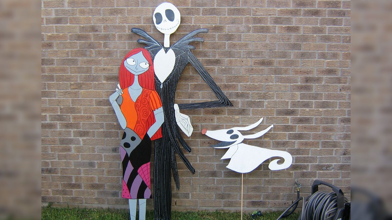 DIY Nightmare Before Christmas Decoration Ideas for Halloween - Jack, Sally, and Zero Cutout Yard Decoration