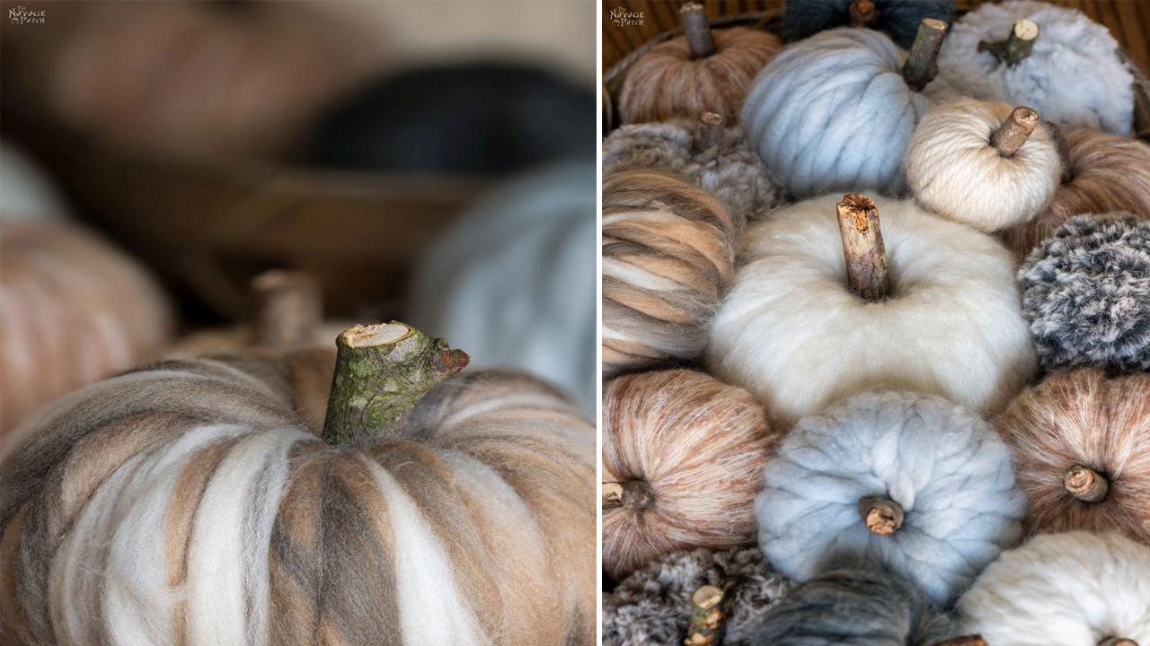 Colorful yarn pumpkins are easy to make and look soft and plushy