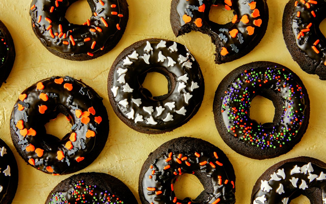 Halloween Breakfast Ideas - Black Cocoa Cake Doughnuts