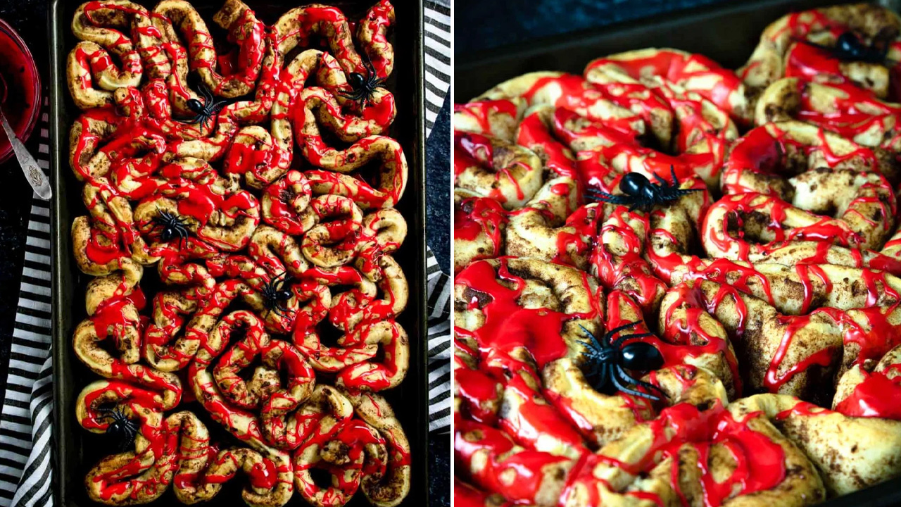 Halloween Breakfast Ideas - Bloody Guts Cinnamon Rolls
