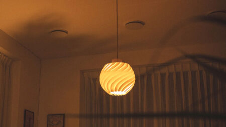A warm glow coming from the Mist pendant lamp.