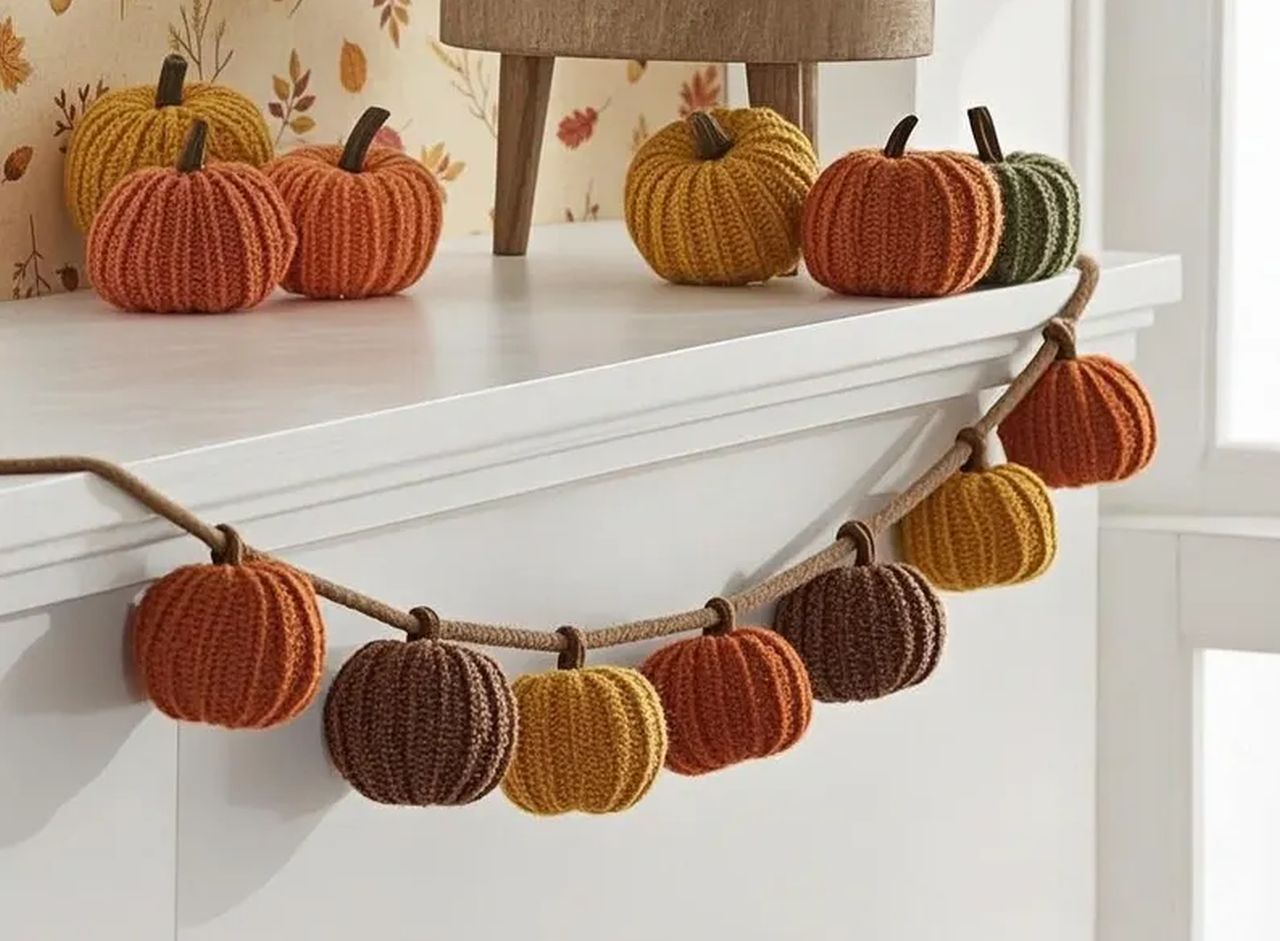 Pumpkin Decor Ideas for Fall - Halloween Knitted Pumpkin Garland