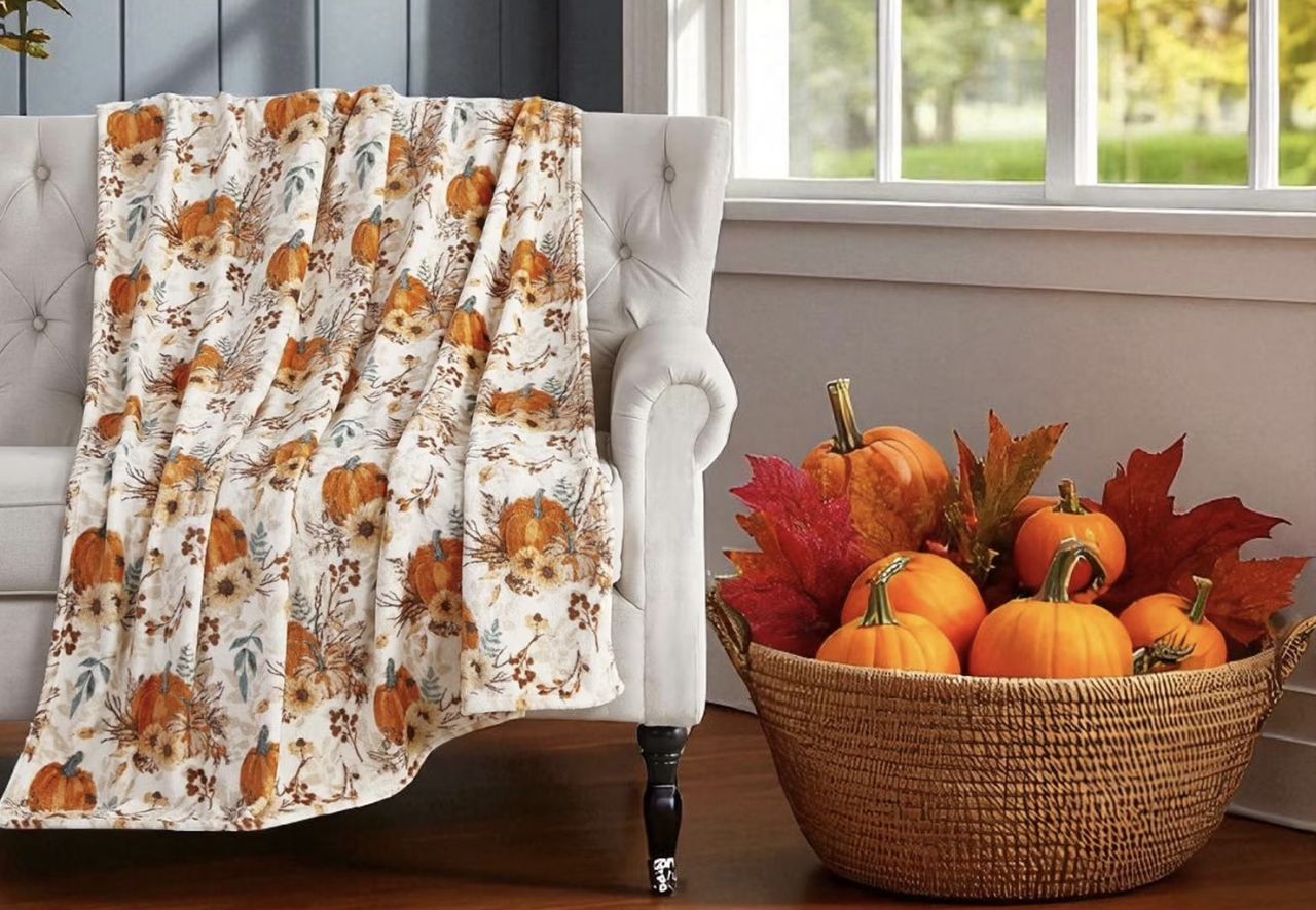 Pumpkin Decor Ideas for Fall - Serafina Home Farmhouse Fall Throw Blanket