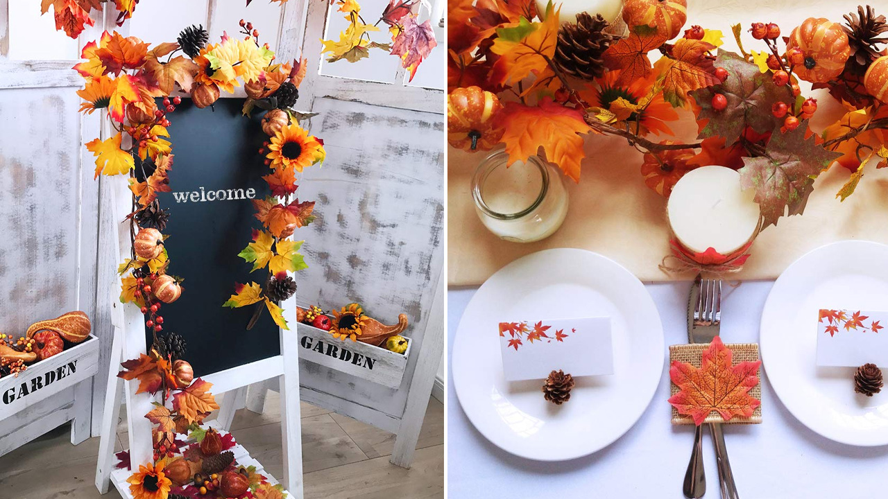 Pumpkin Decor Ideas for Fall - Winlyn Fake Fall Maple Leaf Garland