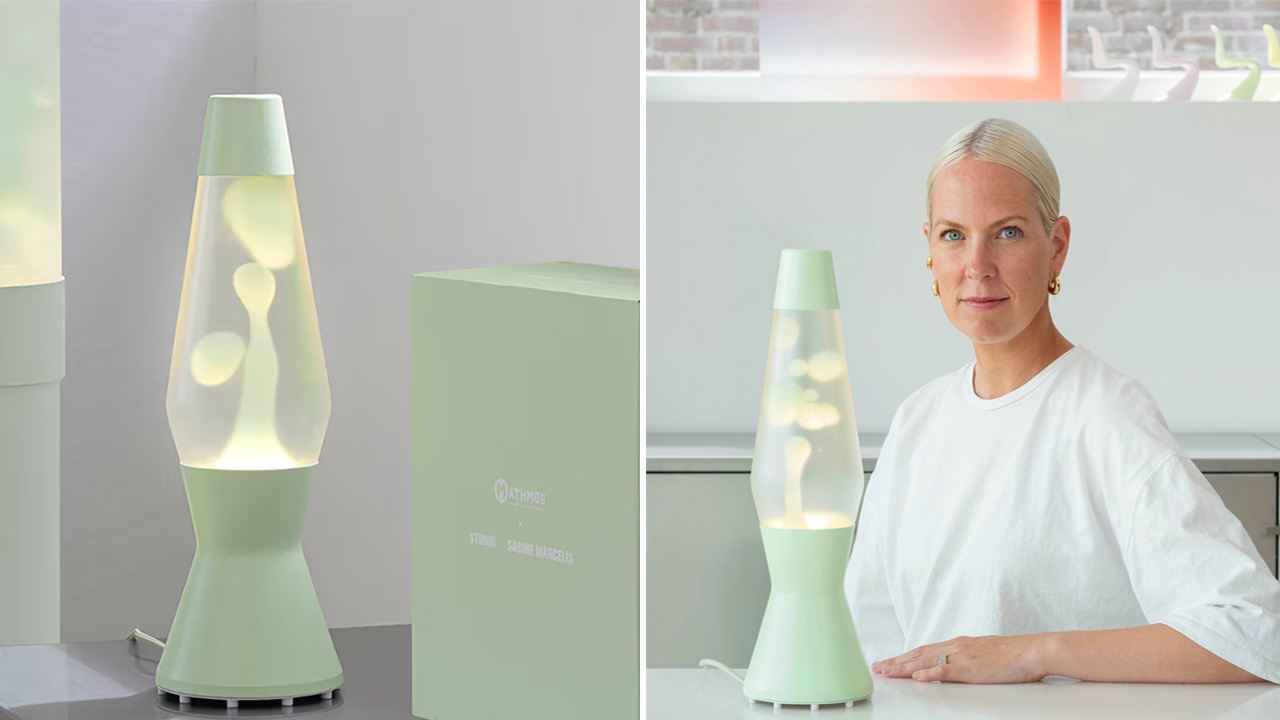 The designer posing with limited edition lava lamp