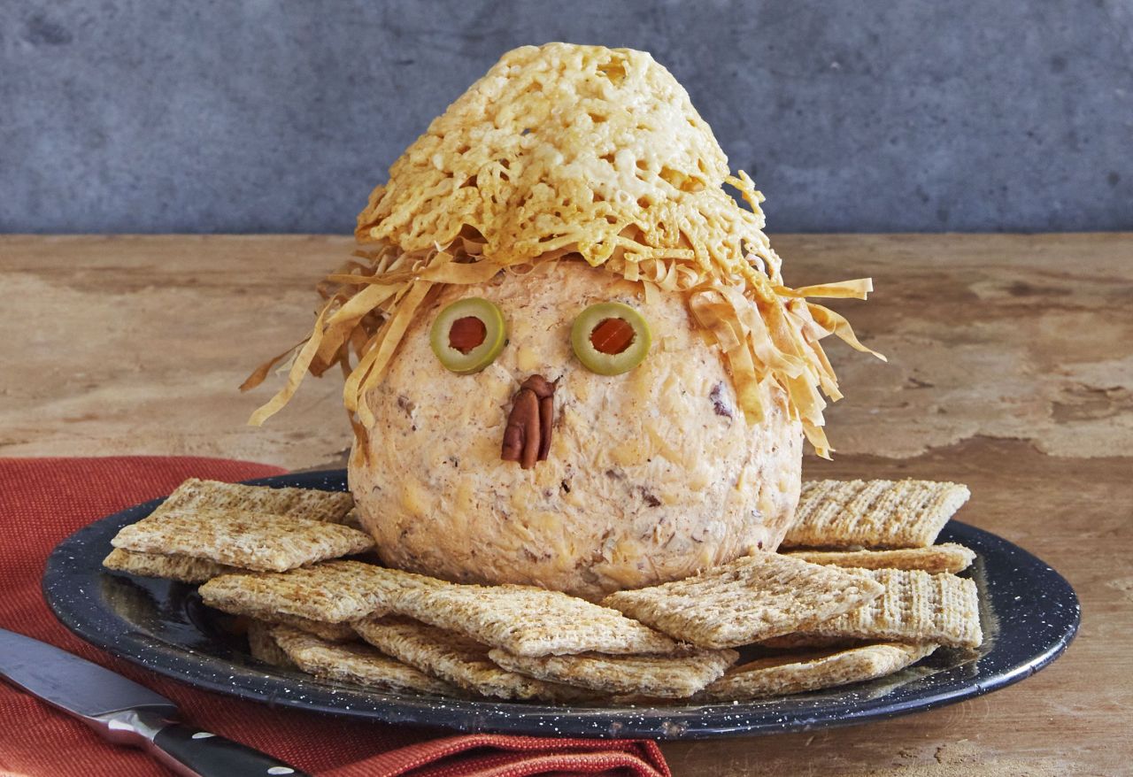Spooky Appetizers for Halloween - Halloween Scarecrow Cheese Ball
