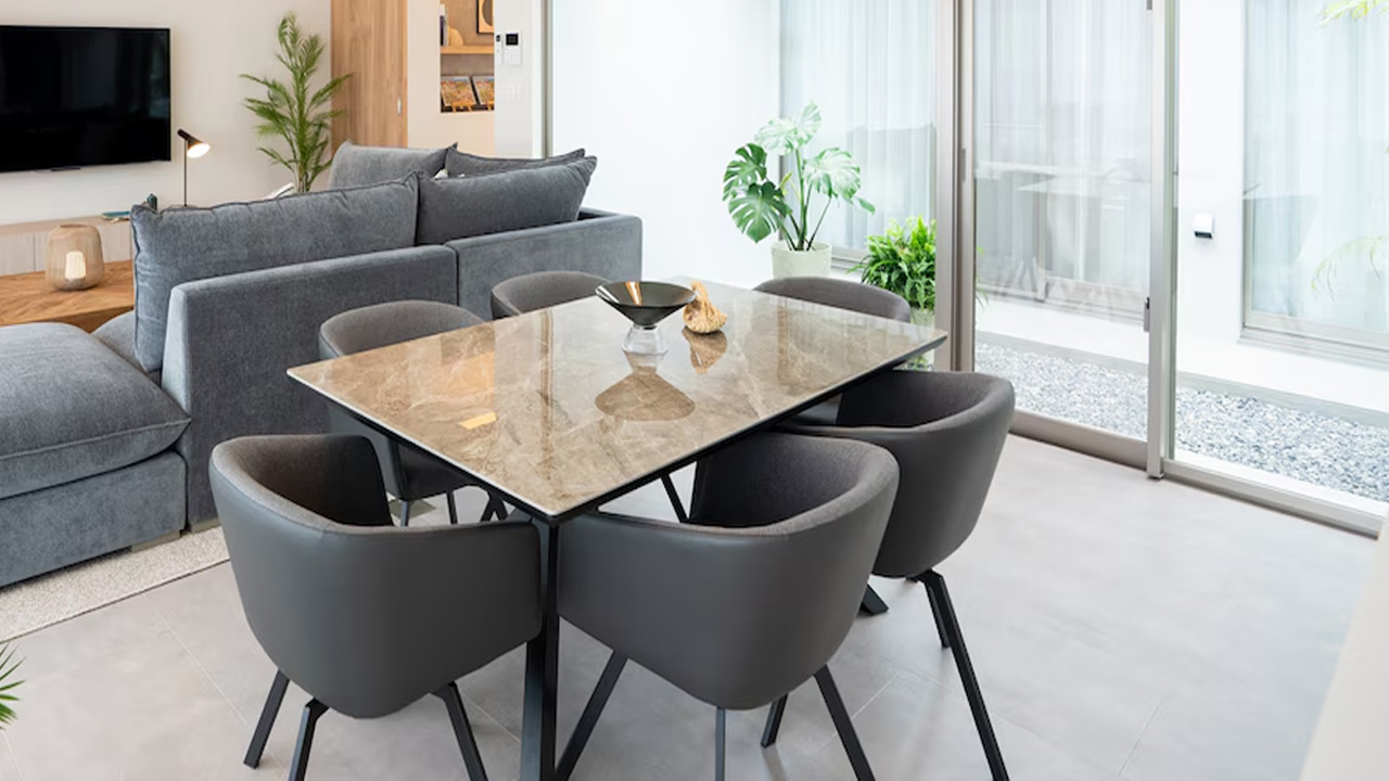 The dining table is compact and classy