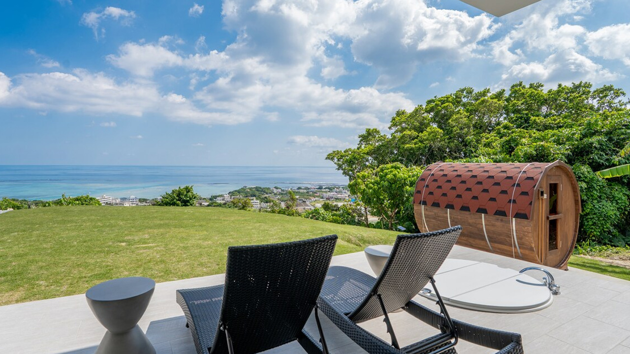 You can relax in the terrace in lounge chairs and get aromatherapy .