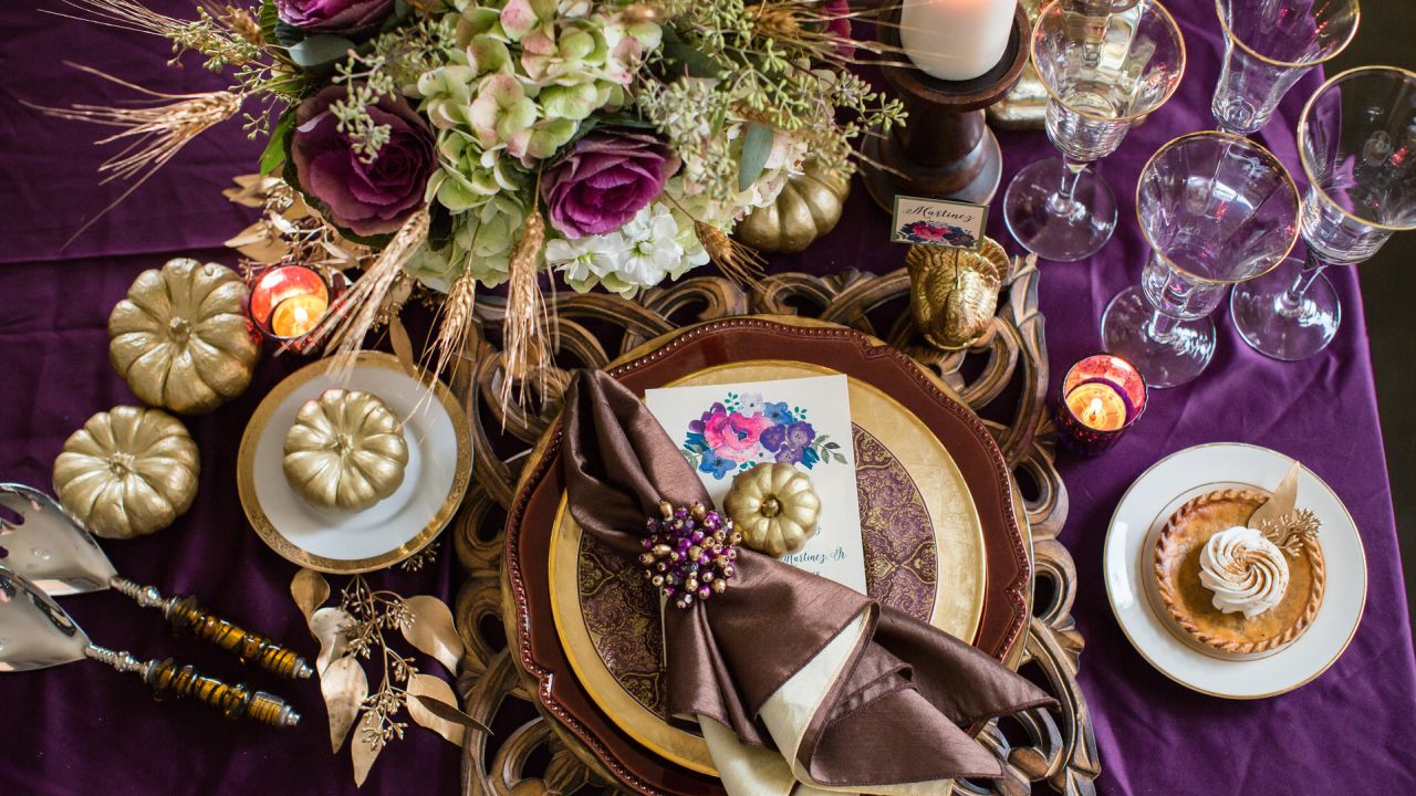 A glamorous palette of jewel tones for creating an opulent tablescape on Thanksgiving