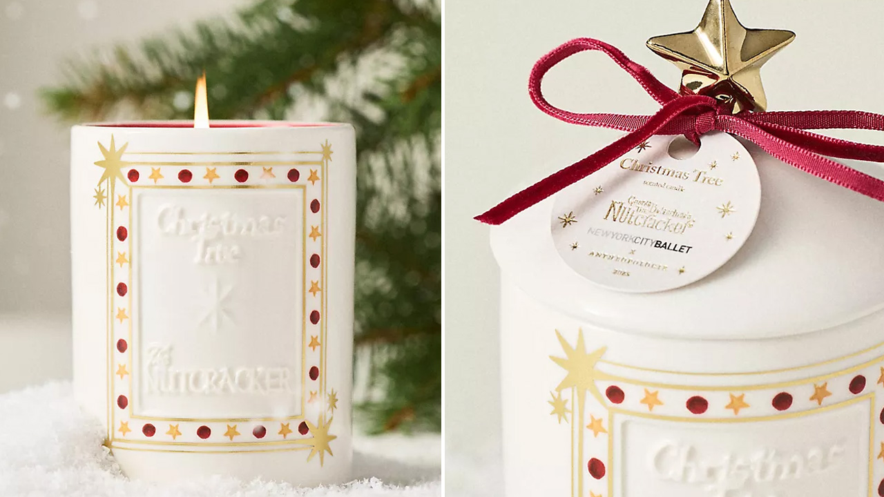 Anthropologie x New York City Ballet Holiday Collection -Christmas Tree Woody Fresh Balsam & Cedarwood Ceramic Candle