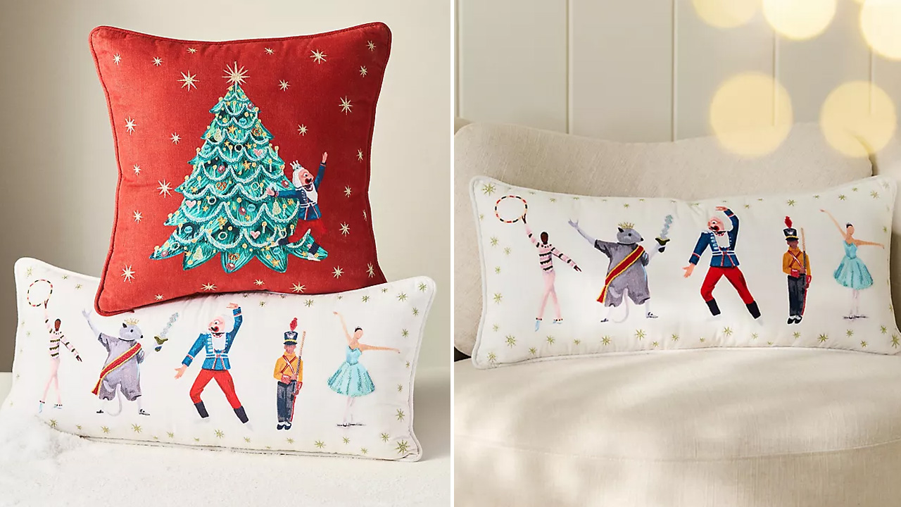 Anthropologie x New York City Ballet Holiday Collection -Cotton Embroidered Pillow