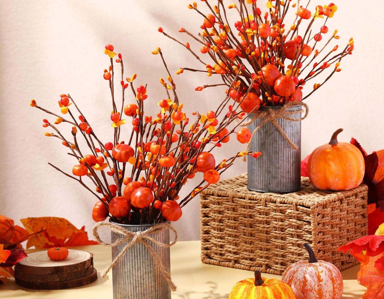 Artificial Autumn Flowers with Vintage Vase