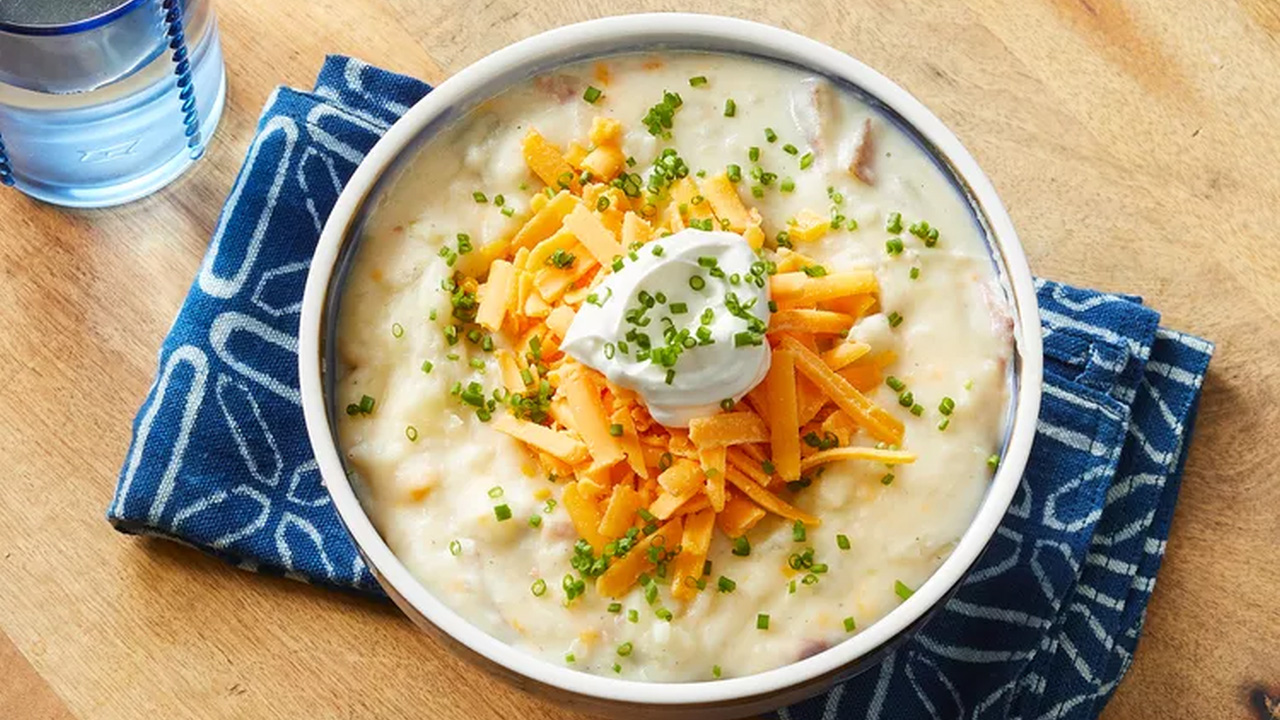 The creamy soup is loaded with delicious veggies