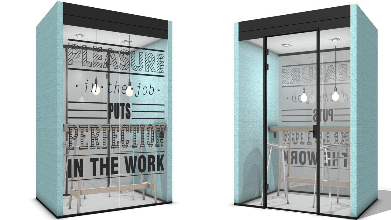 The front and back view of The Bubble 2G acoustic pod