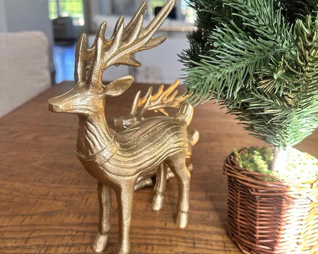 Christmas Metal Standing Deer Gold