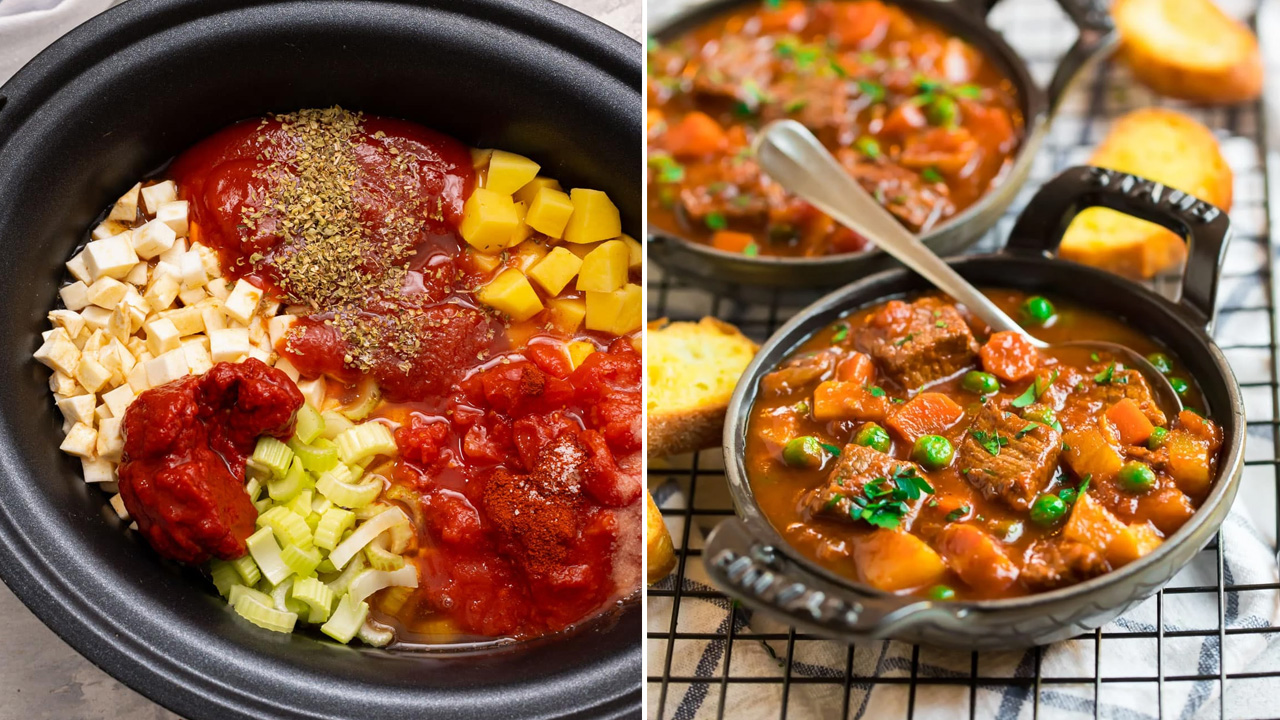 A cozy and spicy soup with colorful veggies and tender meat