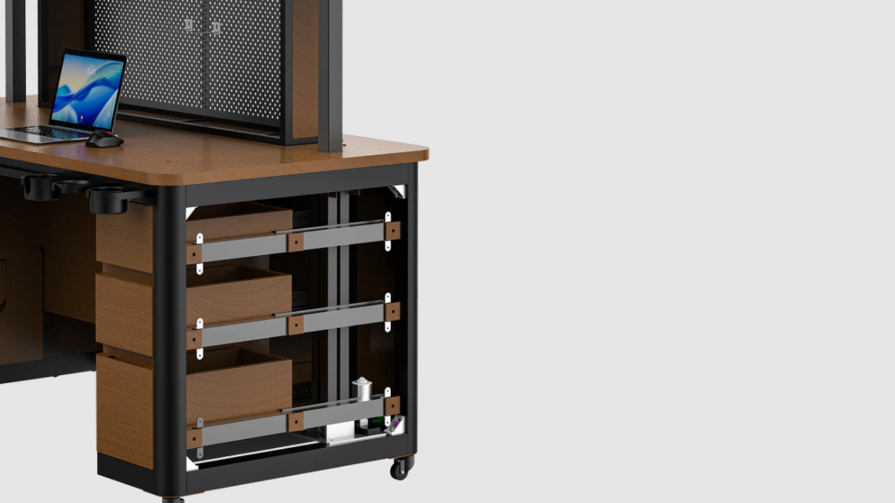 Domitree ALT Adjustable Desk has Hidden Storage, Modular Accessories, Power and Lighting